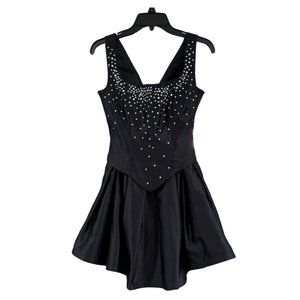 Vintage Tadashi Two Piece Dress Skater Skirt and Rhinestone Bodice Size 4